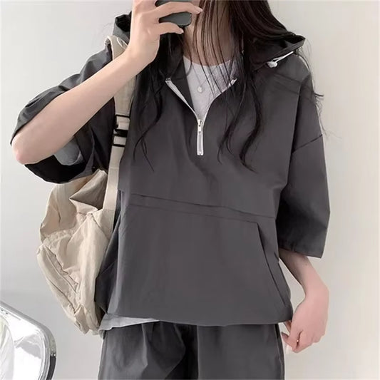 Sets for Women 2 Pieces Sweat Suit Summer Shorts T-Shirt Hooded Loose Sports Tracksuit Training Bottom Suit Korean Style 2024