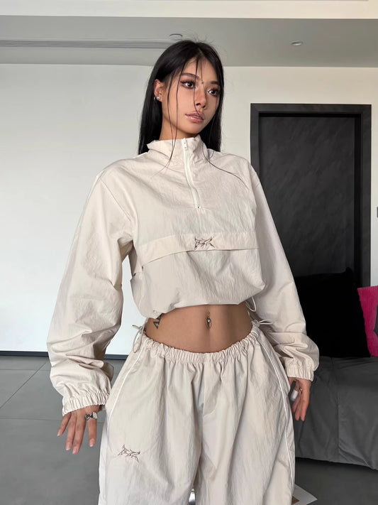 Y2K Streetwear Khaki Pants Sets Women Gorpcore Vintage 90S Beige Tracksuit Oversized Kpop Fashion Harajuku Two Piece Set