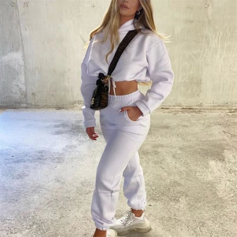 Women Casual Sets Hoodie Sweatshirts and Long Pant Solid Color Tops and Sweatpants Loose Ladies Sport Suit Tracksuit