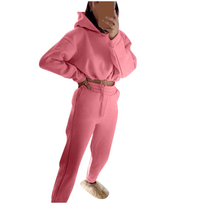 Tracksuit Two Piece Set Women'S Casual Solid Color Long Sleeved Hoodie Trousers Sweatershirt Sports Suit 2023 Спортивный Костюм