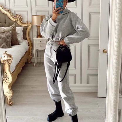 Women Casual Sets Hoodie Sweatshirts and Long Pant Solid Color Tops and Sweatpants Loose Ladies Sport Suit Tracksuit