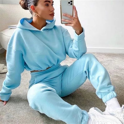 Women Casual Sets Hoodie Sweatshirts and Long Pant Solid Color Tops and Sweatpants Loose Ladies Sport Suit Tracksuit